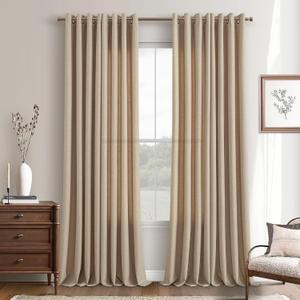 Dark Flax 102 Inch Linen Curtains 2 Panels Set Grommet Light Filter Burlap Linen Drapes Boho Farmhouse Semi Sheer Window Curtain 102 Inches Length Tan Brown Living Room Sliding Glass Patio Door