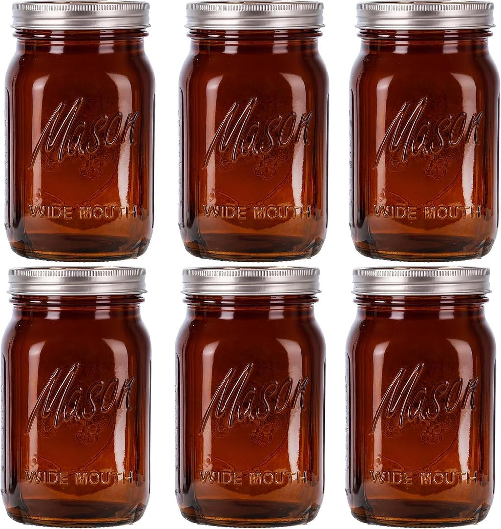 WELLIFE Amber Mason Jars, 6 Pack wide mouth mason jars for Pickling, Canning, Fermenting and Food Storage, Microwave Safe WELLIFE Amber Mason Jars, 6 Pack wide mouth mason jars for Pickling, Canning, Fermenting and Food Storage, Microwave Safe