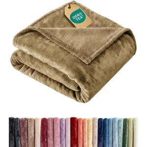 Ultra Soft Fleece Blanket Queen Size - Flannel Fleece Luxury Queen Blanket - Lightweight for Couch Bed Chair - Thick, Warm and Breathable - All Season Cozy Fuzzy, Anti-Static Microplush Bedding, Camel