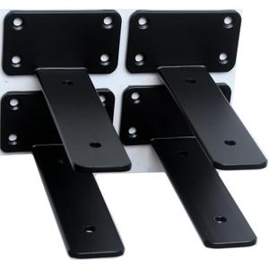 4 Pack - 5 inch Black Hidden L Shelf Bracket (1/5 Inch Thicked) Iron Floating Shelf Brackets Rustic Industrial Metal Brackets for Shelf Support