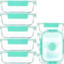 YANGNAY 5 Pack Glass Meal Prep Containers with Steam Vent, Food Storage Containers with Airtight Lids, Dishwasher/Microwave/Oven/Freezer Safe Glass Containers for Leftovers (Green)