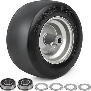 LotFancy 11x6.00-5” Flat Free Lawn Mower Tire and Wheel, 3/4" or 5/8" Bushings, 5 7/8" Centered Hub, Smooth Tread Tire for Zero Turn Mowers