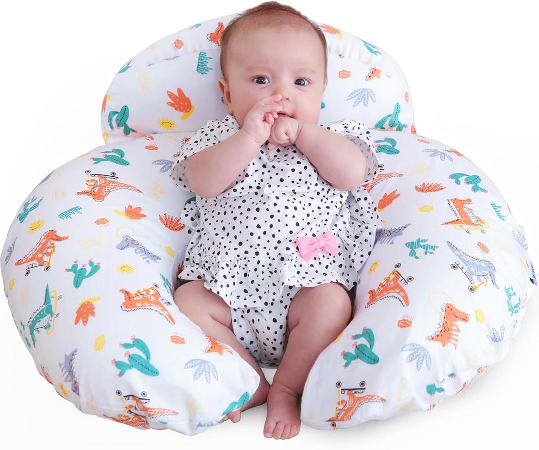 Nursing Pillow, More Support for Mom and Baby, Removable Cotton Cover and Colorful Animal Patterns, Machine Washable, Plus Size Baby Pillow, White