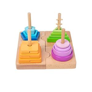 Adena Montessori 4-in-1 Shape Color Sorting Toy for Toddlers - Wooden Educational Toy With Detachable Bases, Gradients of Colors and Shapes for 12-18 Months