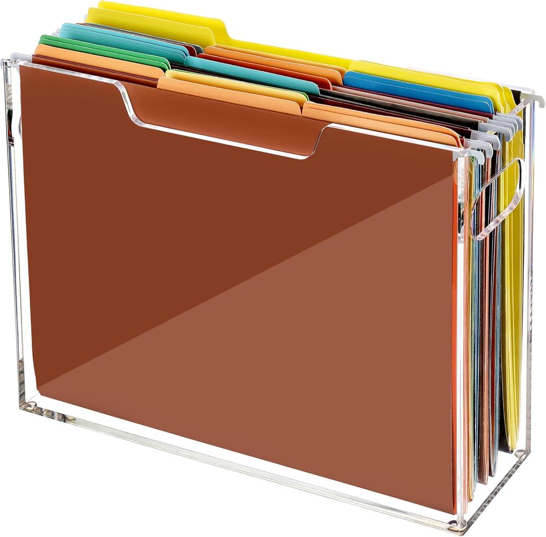 Acrylic File Folder Organizer, Clear Hanging File Organizer Box for Letter Size, Desktop File Holder with Handles, Slim Filing Storage Box for Desk Office Home Work -1 Pack