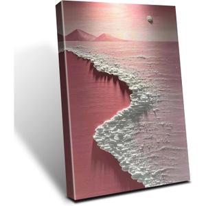 Framed Pink Ocean Wave Sunset Landscape Beach Wall Art Decor Canvas Print Painting Wall Art Picture Poster Gallery Bedroom Living Room Office Decor 16x24 Inch Ready to Hang