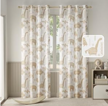jinchan Kids Curtains 84 Inch Length for Girls Bedroom, Blue Safari Animals Dinosaur Nursery Curtains for Boys Room, Light Filtering Window Drape Grommet Top Set 2 Panels