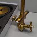 Freestanding Bath Taps, 2 Mode Water Outlets Floor Mounted Bathtub Tap with Handheld Shower, 360° Swivel Spout Bath Taps Cold and Hot Water Vintage Brushed Gold Bathroom, Taps(B)