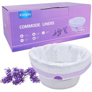 Elzrghs Commode Liners for Bedside Commode, Portable Toilet, Bed Pan, 100 Count Lavender Scented Disposable Potty Chair Liners