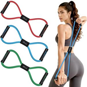 HPYGN Resistance Bands, Figure 8 Exercise Bands for Women Men, 8 Shaped Resistance Bands for Arms, Chest Expander, Yoga Gym Fitness Pulling Rope 8 Word Elastic for Exercise Muscle Training Tubing (red, blue, green)
