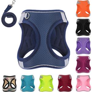 Dog Harness with Leash Set, No-Pull Step-in Reflective Pet Harness with 1 Leash Clips, Adjustable Soft Padded Easy Walk Dog Vest for Dogs, Cats(Dark Blue, XLarge)