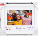 8×7 I Love Us Picture Frame Raised White Outer MDF Wood Moulding White Wood Grain Finish Mat With Gray Screen printed Text Silver Finish Metal Heart Attachment