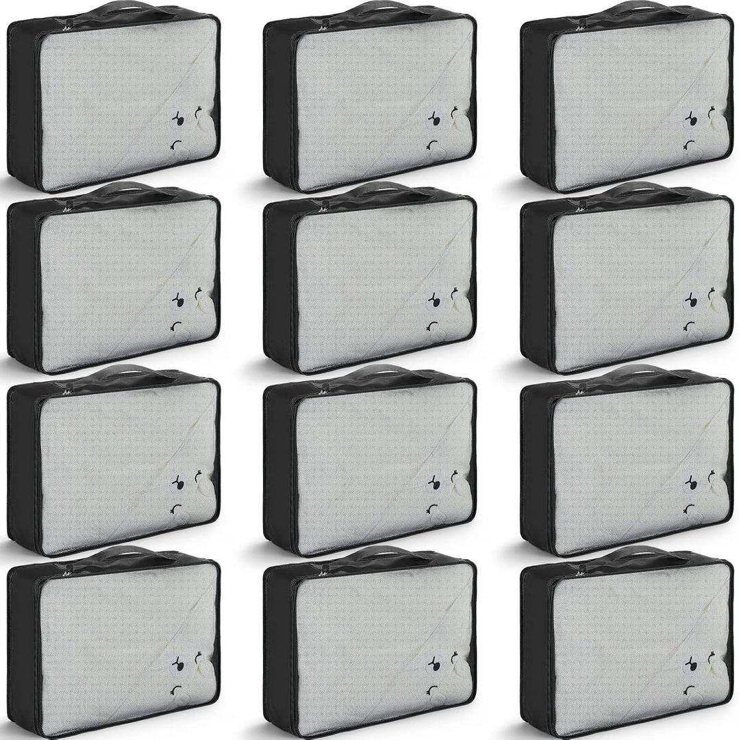 Tudomro 12 Pcs Large Packing Cubes Luggage Organizers for Suitcase Mesh Travel Organizer Bags Travel Packing Organizers for Traveling Camping Hiking (15.8 x 11.8 x 4.3 Inch, Black)