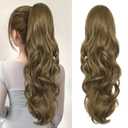 Ponytail Extension, Drawstring Ponytail Extension for Women 26 Inch Long Wavy Brown Pony Tails Hair Extensions Synthetic Clip in Ponytail Hairpiece for Women(12/8)