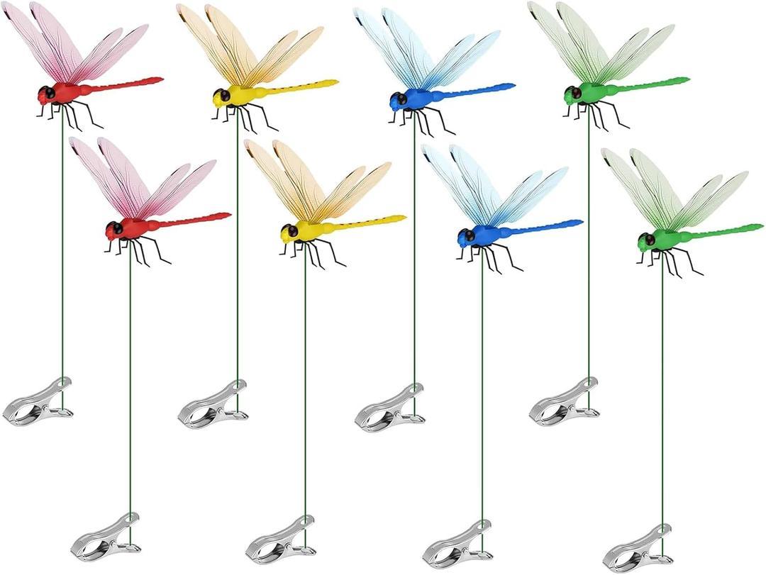3 x 8 Pack Dragonfly Clips, 3D Simulation Fake Dragonflies Decoration for Garden Stakes, Yard Ornaments, Hat, Deer, Horse, Indoor and Outdoor