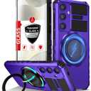 IYTRRYH for Samsung Galaxy S24 Plus Case Magnetic Compatible with Wireless Charging,Phone Case with Screen Protector,Built-in Kickstand Ring Military Grade Drop Shockproof Heavy Duty Protection Purple