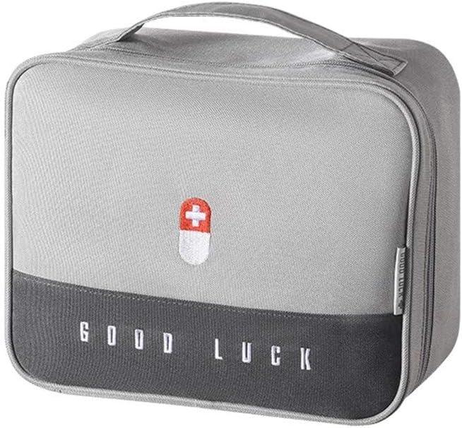 First Aid Kit Bag Empty Travel Medication Pouch Big Zippered Oxford Medical Survival Kit Carrier Handy Medicine Pills Drugs Package Organizer with 5 Pocket+1 Main Holder-9.8x7.9x5.3Inch (Gray-L)