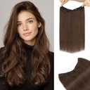 TESS Halo Hair Extensions Real Human Hair Remy Hair 12 Inch Straight Adjustable Invisible Wire Easy to Use Clip in, #02