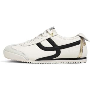 LUCKY STEP Women's Retro Fashion Sneakers Thin Sole Casual Walking Lightweight Tennis Trainers Running Gym Workout Classic Comfortable Athletic Shoes (11, Beige/Black)