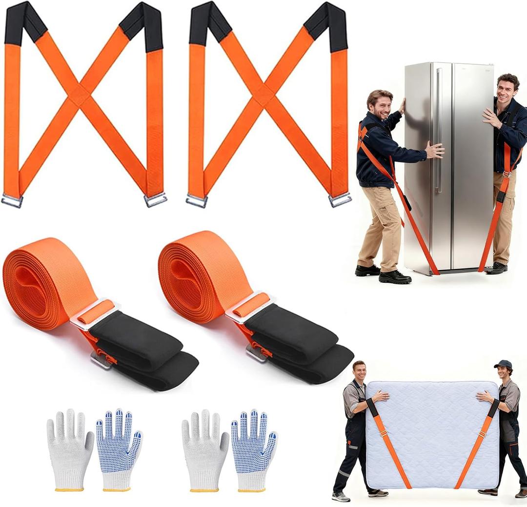 Moving Straps, 2-Person Lifting and Moving System Furniture Lifting Straps, Easily and Safely Move Appliances Mattresses Luggage Strap Heavy Objects up to 800lbs Shoulder Belt Moving Supplies (Medium, orange)