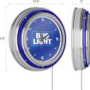 Neon Clock - Retro Bud Light Blue Analog Wall Clock with Pull Chain - for Kitchen, Garage, Game Room, or Home Bar by Trademark Gameroom, 14.5" X 14.5" X 3"
