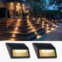 Solar Lights Outdoor, Waterproof Solar Powered Deck Step Lights for Patio Garden Backyard Garage Driveway Pathway Outside Wall Lighting (Warm White/2 Pack)