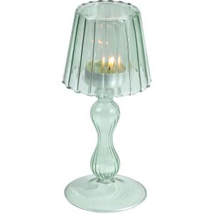 Desk Lamp Shaped Glass Candle Holder - Glass Hurricane Candleholder Crystal Decorative Candle Stand for Table Wedding Dinning Centerpieces Party Supplies Decor DarkGreen