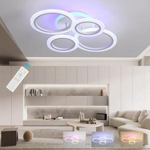 ZAITINZ Modern Flush Mount Ceiling Light, Dimmable 4 Rings Kitchen Light Fixture for Living Room, Bedroom, Laundry Room, 3000-6000K, White