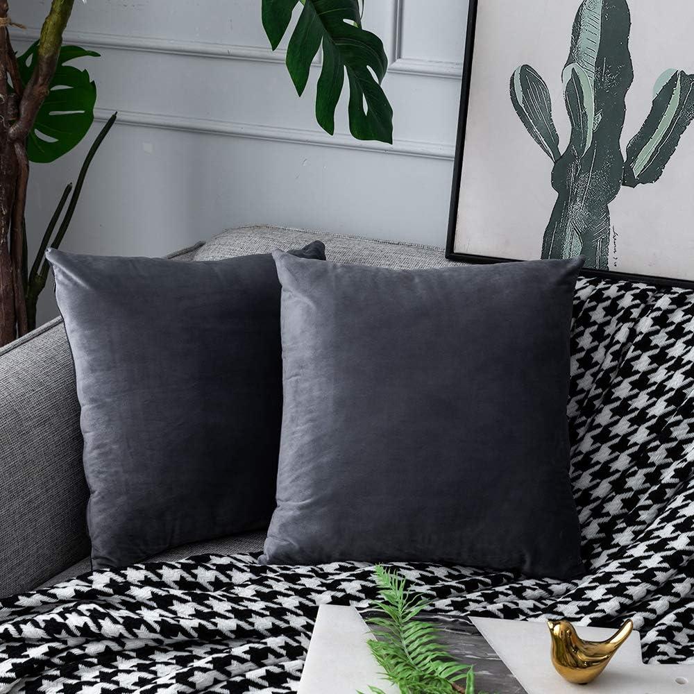 UPOPO Dark Grey Velvet Throw Pillow Covers Square Soft Solid Color Decorative Cushion Case Pillowcase Set for Sofa Living Room Car 2 Pieces 20" x 20"