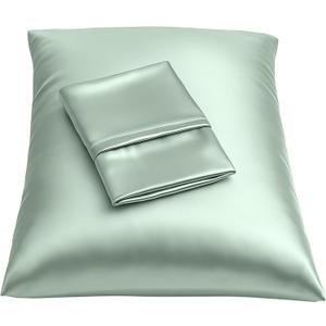 BLISSFORD Satin Pillowcase with Zipper, for Hair and Skin Care, Feels Soft and Cool Like a Silk Pillowcase, Satin Pillow Cases 2 Pack, Slik Pillow Cover, Mint - Standard Size, Set of 2