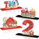 4Pcs Farm Animal 2nd Wooden Table Centerpieces Farm Barnyard Happy 2nd Birthday Table Sign Party Supplies for 2 Years Old Baby Shower Boys Girls Birthday Party Supplies Decor Photo Props Kids