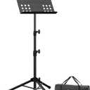 Vekkia Sheet Music Stand-Metal Professional Portable Perforated Music Stand with Carrying Bag,Folding Adjustable Music Holder,Super Sturdy suitable for Instrumental Performance & Band & Travel (32-56inch)
