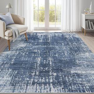kakania Abstract 7x9 Area Rugs for Living Room: Washable Rugs Dark Blue | Soft, Non-Slip, Low-Pile, Pet & Kid Friendly - Modern Home Decor Carpet for Bedroom/Dining Room/Office/Nursery
