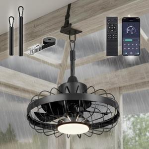 ZeboZap 16" Outdoor Ceiling Fan with Lights, IP65 WaterProof with for Patios, Canopy, Gazebo, and Pergola. Plug in Caged Fan with Remote Control, Quick Strap-On Installation | 3 Lights 6-Speeds fan, Medium