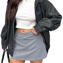 Caracilia Women's Oversized Leather Jacket Faux Suede Motorcycle Coat 2025 Fall Fashion Outfits Winter Clothes Dark Green L