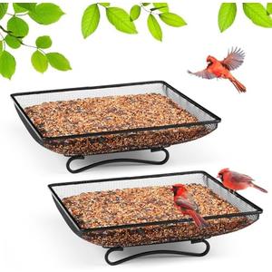 MIXXIDEA Ground Bird Feeder Tray 11x11 Inches, Metal Platform Mesh Seed Tray for Bird Feeders, Great Attracting Garden Yard Decoration for Wild Birds Squirrels Dove,2 Pack