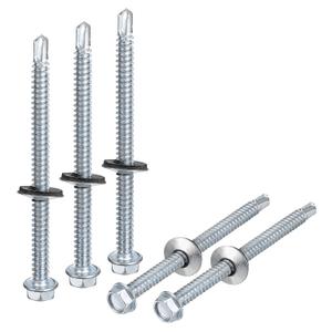 uxcell #14 x 3-9/16" Self Drilling Screws with Rubber Washer, 25pcs Zinc Plated Steel Roofing Screws Hex Head Self Tapping Screws with EPDM Washer for Metal to Metal