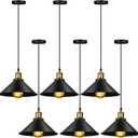 Retisee 6 Pieces Industrial Pendant Lights E26 E27 Base Black Farmhouse Lampshade for Hanging Light Vintage Metal Shade Fixtures Barn for Kitchen Dining Room Home Bar Foyer