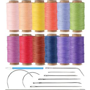 10-Year Popular Assorted Colors Round Waxed Thread -0.55mm 70 Yards 12 Spools Stiff Polyester Wax Cord for Beading, Leather Sewing, Bookbinding, Bracelets Braiding, Micro Macrame Craft Making