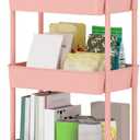Sywhitta 3-Tier Plastic Rolling Utility Cart with Handle, Multi-Functional Storage Trolley for Office, Living Room, Kitchen, Movable Storage Organizer with Wheels, Pink