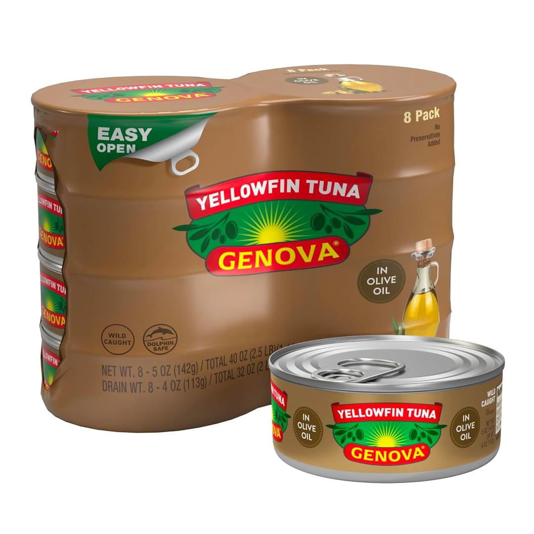 Genova Premium Yellowfin Tuna in Olive Oil, 5 Ounce Cans, 8-Pack  Nutrient Rich, High Protein Canned Tuna Fish - Delicious, Easy, Nutritious Ready to Eat Meals (EXP 01/20/28)