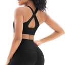 Workout Sets for Women High Waisted Leggings with Cross Back Sports Bra 2 Piece Gym Outfits Yoga Gym Clothes (Large, Black)