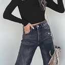 Women Asymmetrical Neck Long Sleeve Top Ruched Trim Tee Slim Fit Going Out Tops (L)