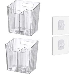 Set Of 2 Storage Organizer Bins Wall Mounted Shower Caddy, Bathroom shelves Stackable Clear Plastic Toothbrush Holder Adhesive Hanging Bin for Bathroom, Kitchen, Cabinet, Shower BPA Free Small (Clear) (Clear-4.33x3.54x4.53in)