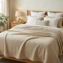 100% Cotton Ultra Soft Muslin Blankets for Adults, 6-Layer Lightweight King Size Blanket for Bed, Pre-Washed Breathable Gauze for Bed Layering, All Season Comfort, Linen Beige 108"x90"