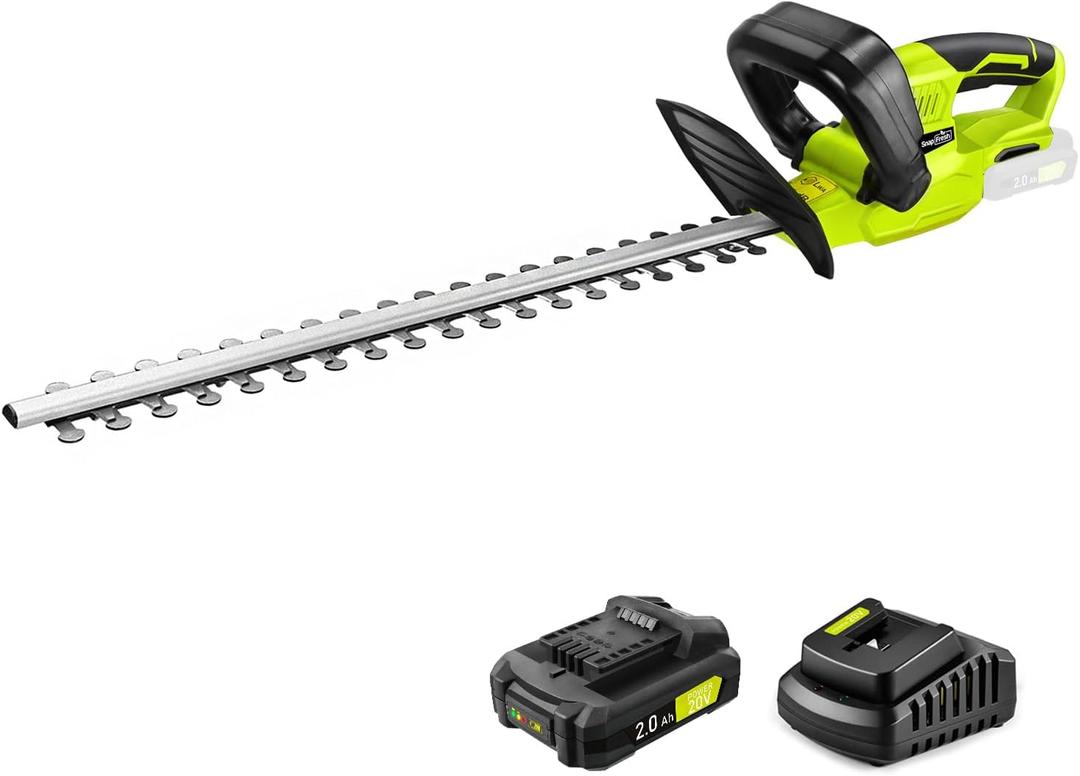 SnapFresh 20V Cordless Hedge Trimmer - 22" Dual-Action Blade,Electric Bush Trimmer,2.0Ah Battery & Fast Charger Included