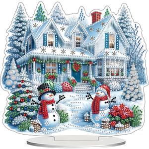 JJFox DIY Tabletop Diamond Art Painting KitDesktop Ornament Special Shaped Rhinestone Desk Placement OrnamentHome Stand Up Gem Painting Craft Kit Gift Double Sided (Christmas House)