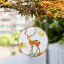 Deer Suncatcher Stained Glass Window Hanging with Metal Chain and Hooks 7.8 Inch Christmas Decor Indoor/Outdoor Home & Garden Decor Housewarming Gift