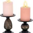 Sziqiqi Vintage Pillar Candle Holders Distressed Metal Candleholder Black Candlestick Holders Centerpiece Shabby Chic Ornaments for Coffee Dining Table Mantle Fireplace - Set of 2