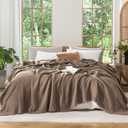 MooMee Muslin Blanket - 100% Cotton 4-Layer Gauze Throw Blanket with All-Around Fringe, Soft Breathable Lightweight Cooling Summer Blankets for Bed Couch(Brown,King 104" x 90")